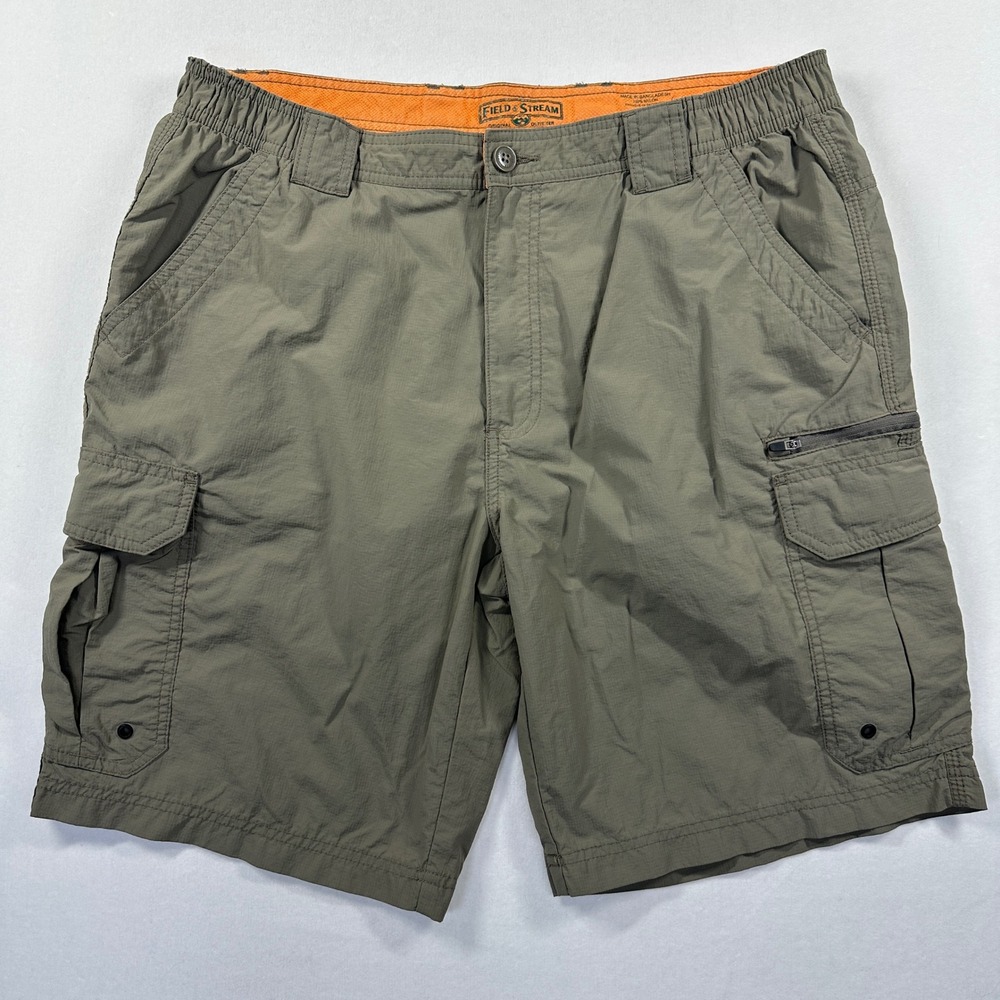 Field & Stream Cargo Shorts Large Olive Green Ripstop Hiking Outdoor Gorpcore
